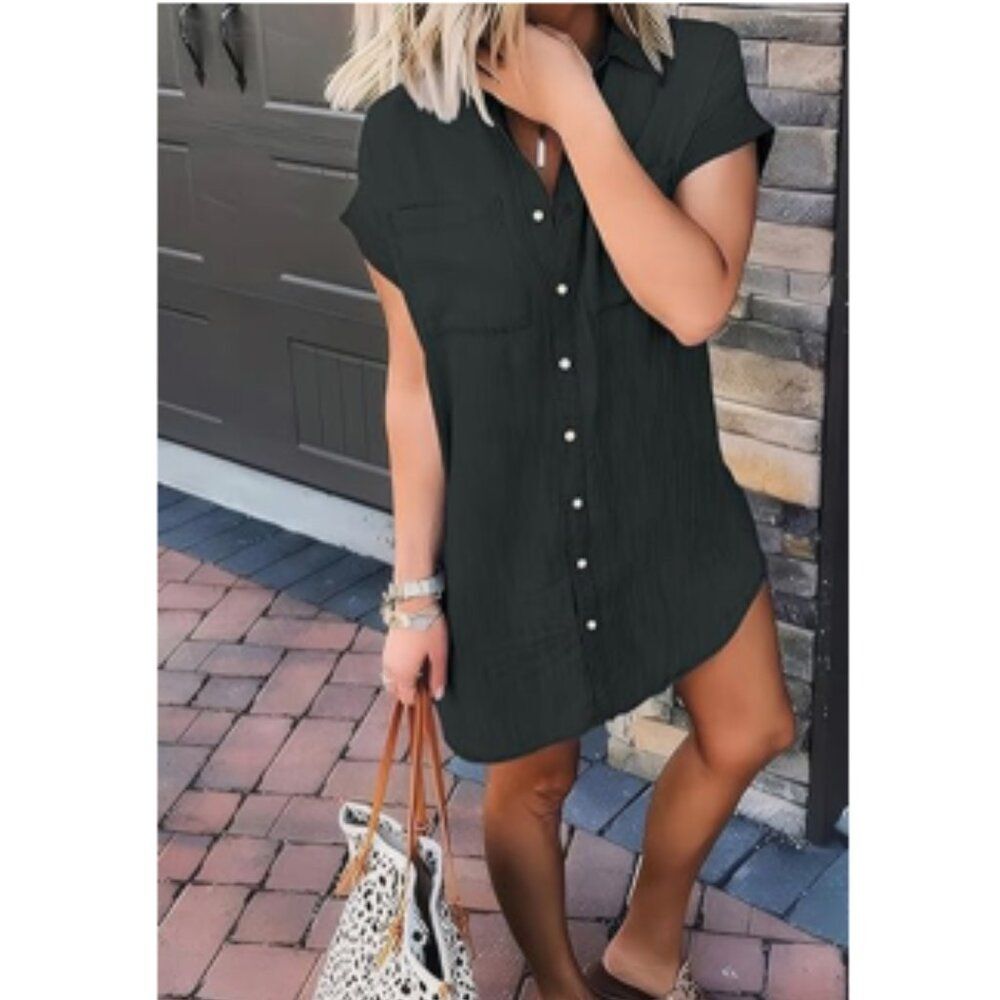Zilcremo Women's Casual Short Sleeve Button Down Denim Shirt Dress - NWT - Picture 3 of 8